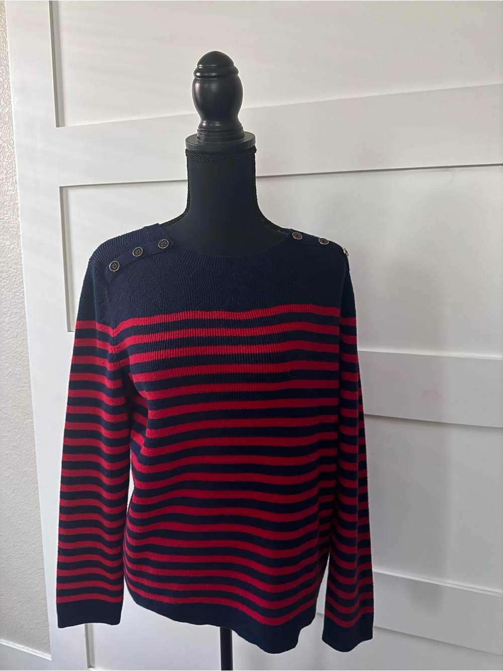 Talbots Navy & Red Striped Crewneck Sweater, size M